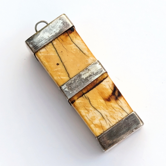 Vintage Jewelry - Antique Bone Tribal Pendant with Sterling Silver Detail